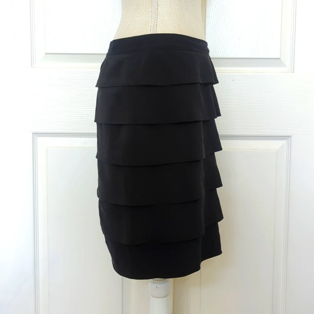 Tory Burch Florence Silk Tiered Black Mini Skirt